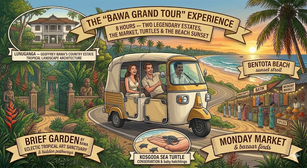 Brief Garden eclectic sculptures Bevis Bawa, Lunuganga Geoffrey Bawa country estate, Kosgoda turtle conservation